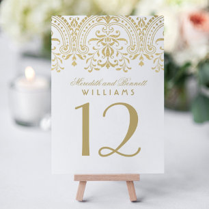 Elegantes Gold Vintage Glamour Weißes Monogramm Tischnummer