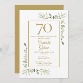 Elegantes Gold Watercolor Grün 70. Geburtstag Einladung