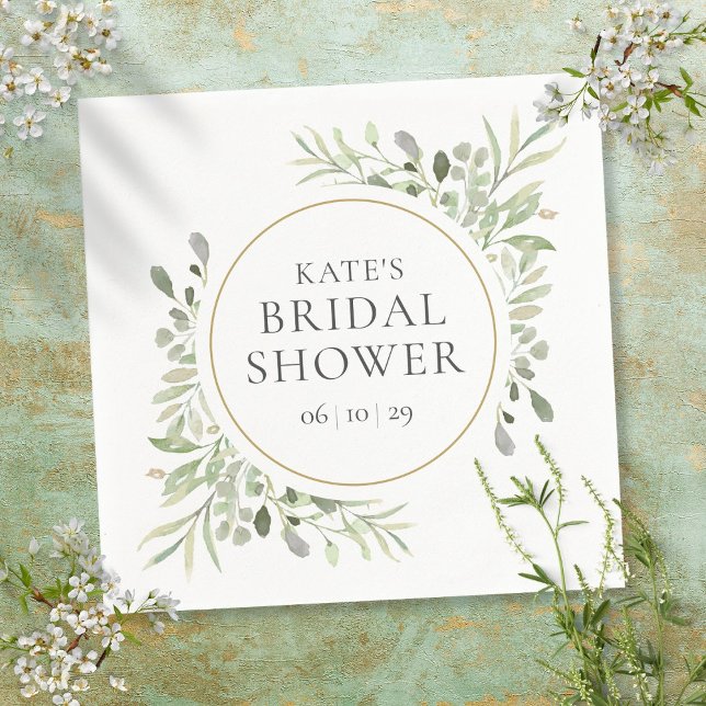 Elegantes Gold Watercolor Grünes Brautparty Serviette (Von Creator hochgeladen)