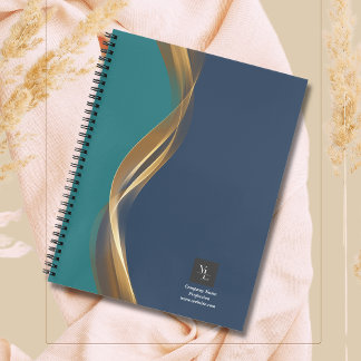 Elegantes Gold Wave Blue Aquamarin mit Business-Lo Notizbuch