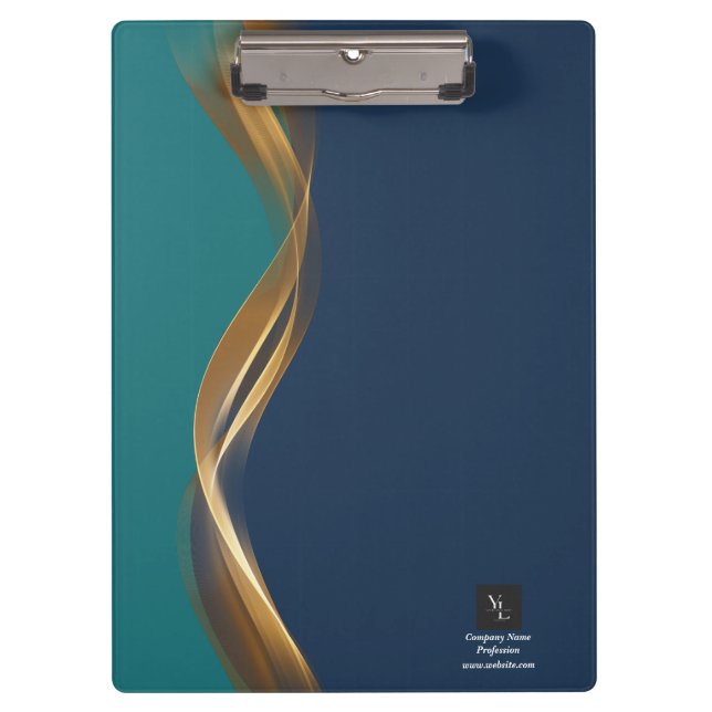 Elegantes Gold Wave Blue Aquamarin mit Logo Klemmbrett (Vorderseite)