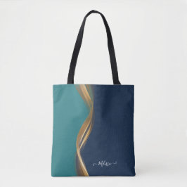 Elegantes Gold Wave Blue Aquamarin mit Name