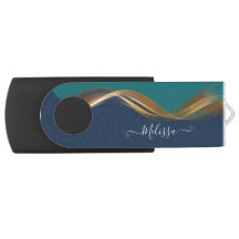 Elegantes Gold Wave Blue Aquamarin mit Name