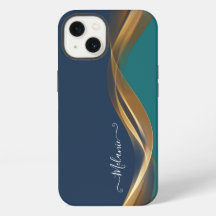 Elegantes Gold Waves Blau Aquamarin mit Name