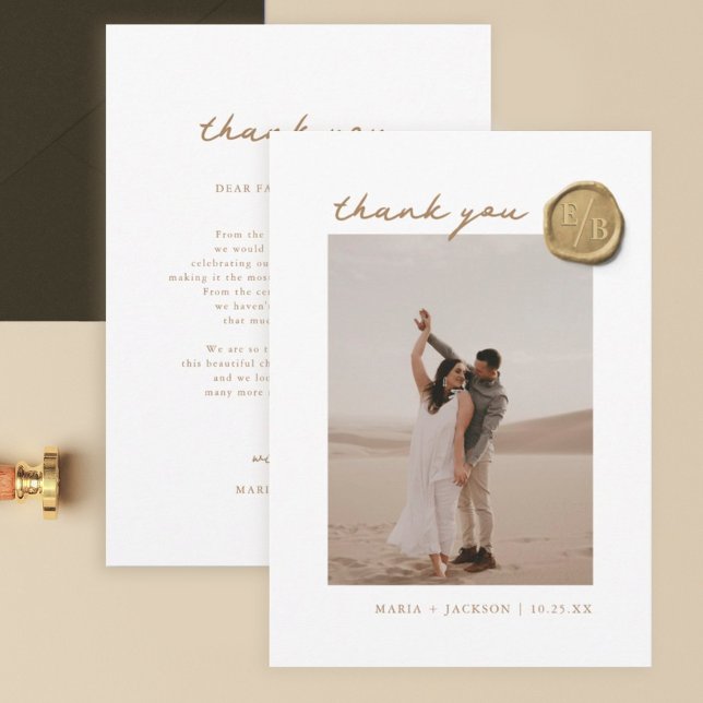 Elegantes Gold Wax Siegel Foto Hochzeit Vielen Dan Dankeskarte (Von Creator hochgeladen)
