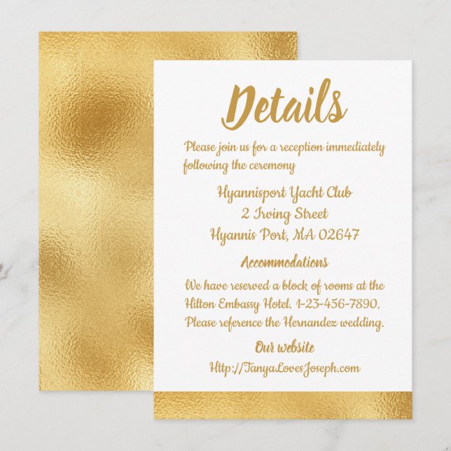 Elegantes Gold Wedding Directions Details Glam Einladung (Vorne/Hinten)