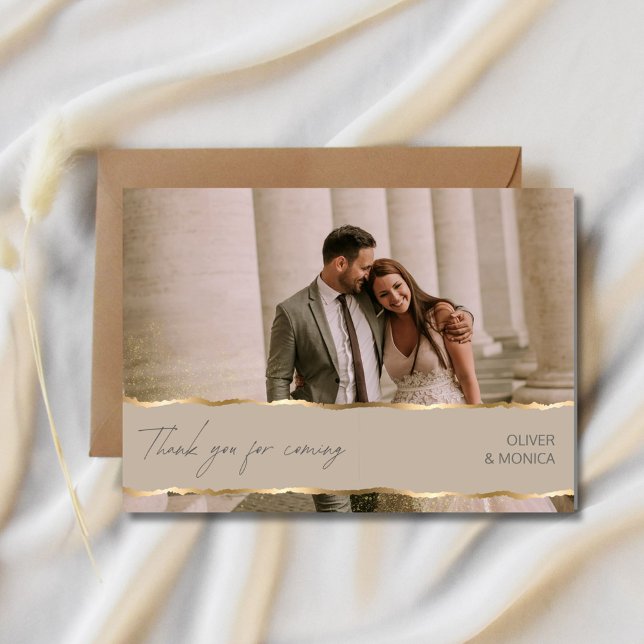 Elegantes Gold Wedding Foto Vielen Dank Karten (Elegant Gold Wedding Photo Thank You Cards)