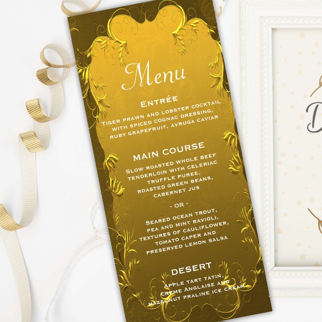 Elegantes Gold Wedding Reception Menü Menükarte (Von Creator hochgeladen)