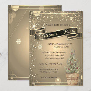 Elegantes Gold, Weihnachten der Firma PineTree Einladung