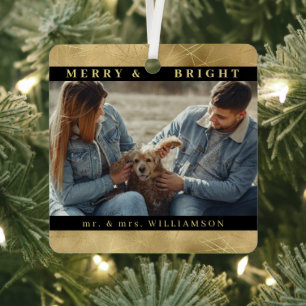 Elegantes Gold Weihnachten Mr. und mrs Couple Foto Ornament Aus Metall