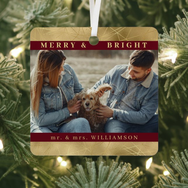 Elegantes Gold Weihnachten Mr. und mrs Couple Foto Ornament Aus Metall (InSitu)