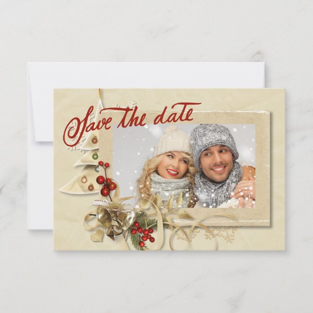Elegantes Gold Weihnachts-Foto Save the Date (Vorderseite)