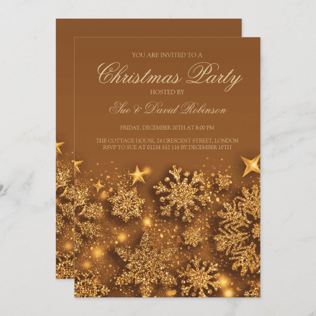 Elegantes Gold Weihnachts-Party Winter Glam Einladung (Vorne/Hinten)
