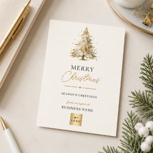 Elegantes Gold-Weihnachtsbaum-Geschäftslogo Feiertagspostkarte