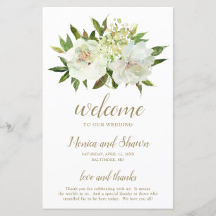 Elegantes Gold-Weiß-Blumen-Hochzeitsprogramm moder