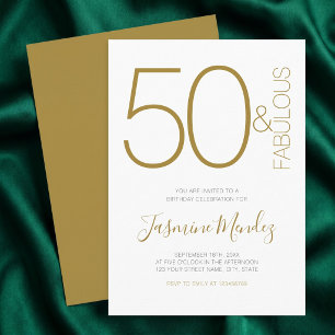 Elegantes Gold Weiß Chic 50 & Fantastischer Geburt Einladung
