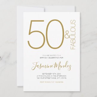 Elegantes Gold Weiß Huhn 50 & Fabelhaft Geburtstag Einladung