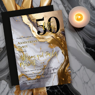 Elegantes Gold Weißer Marmor 50. Jubiläumsfeier Folieneinladung