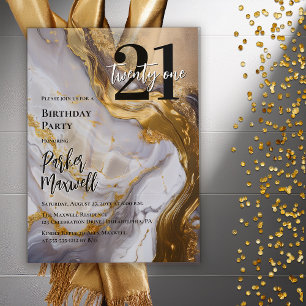 Elegantes Gold Weißer Marmor Moderne 21. Geburts Acryleinladungen