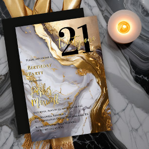 Elegantes Gold Weißer Marmor Moderne 21 Geburtst Folieneinladung