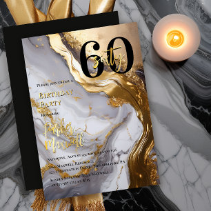 Elegantes Gold Weißer Marmor Moderne 60. Geburts Folieneinladung