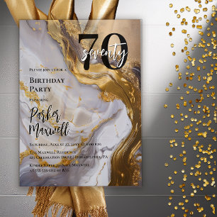 Elegantes Gold Weißer Marmor Moderne 70. Geburts Acryleinladungen