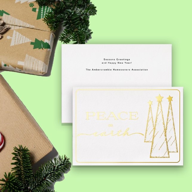 Elegantes Gold Weißer Weltfrieden Folien Feiertagskarte (Business / Corporate Christmas Card)