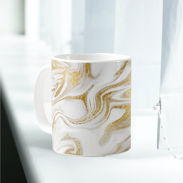 Elegantes Gold Weißes Imitat Marmor Weihnachten Kaffeetasse (Von Creator hochgeladen)