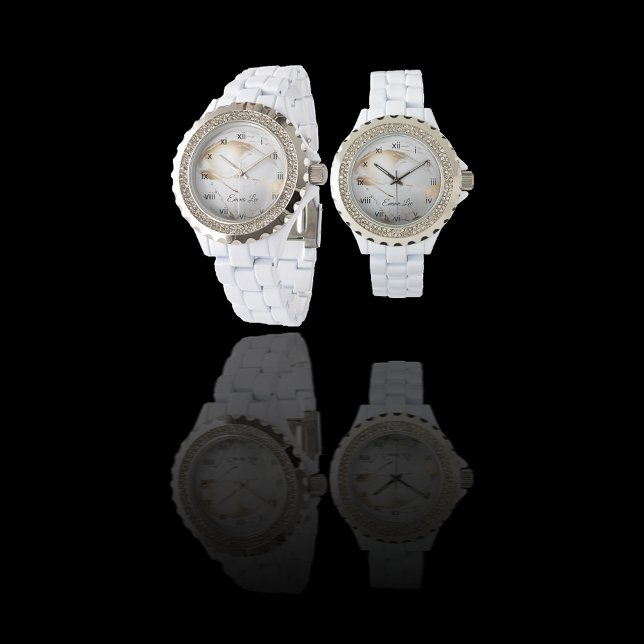 Elegantes Gold Weißes Imitat Marmordekor Armbanduhr (Von Creator hochgeladen)