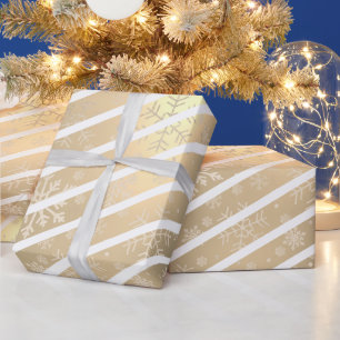 Elegantes Gold Weißes Weihnachtsschneeflockenmust Geschenkpapier