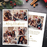 Elegantes Gold White 5 Foto Collage Weihnachten<br><div class="desc">Modern Simple Elegant Calligraphy Gold und White 5 Foto Collage Frohe Weihnachts Script Holiday Card. Dieses festliche, minimalistische, skurrile 5 (5) Foto Feiertagskarte Template verfügt über eine hübsche Gitter Foto Collage und sagt "Frohe Weihnachten"! Der "Frohe Weihnachten"-Grußtext ist in einer schönen Hand geschrieben, Wirble Swash-Schwanz Schriftart Typografie oder Kalligraphie Skript...</div>