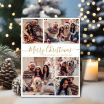 Elegantes Gold White 5 Foto Collage Weihnachten<br><div class="desc">Modern Simple Elegant Calligraphy Gold und White 5 Foto Collage Frohe Weihnachts Script Holiday Card. Dieses festliche, minimalistische, skurrile 5 (5) Foto Feiertagskarte Template verfügt über eine hübsche Gitter Foto Collage und sagt "Frohe Weihnachten"! Der "Frohe Weihnachten"-Grußtext ist in einer schönen Hand geschrieben, Wirble Swash-Schwanz-Schriftart-Skript in Gold auf Weiß. Auf...</div>