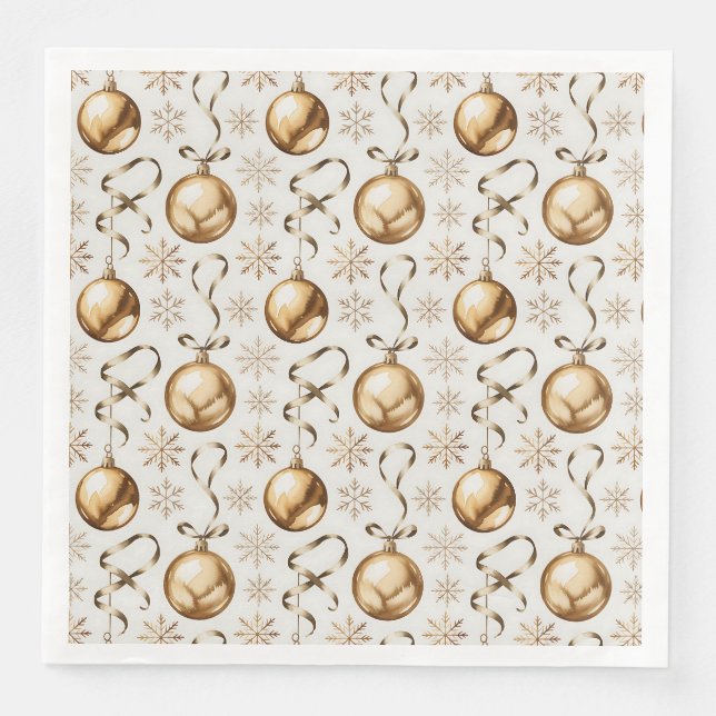 Elegantes Gold & White Christmas Balls Muster Serviette (Vorderseite)