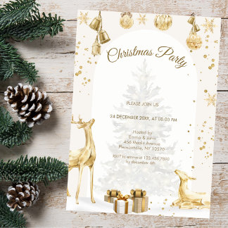 Elegantes Gold & White Christmas Party Einladung