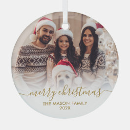 Elegantes Gold White Family Foto Frohe Weihnachten Ornament Aus Glas