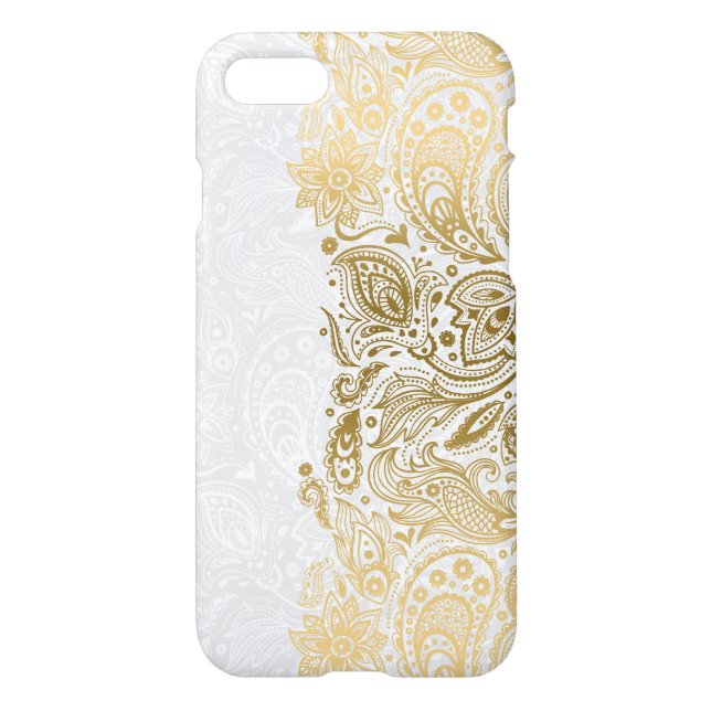 Elegantes Gold & White Floral Paisley Lace iPhone Hülle (Rückseite)