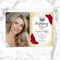 Elegantes Gold White Rote Rosen Foto 50. Geburtsta