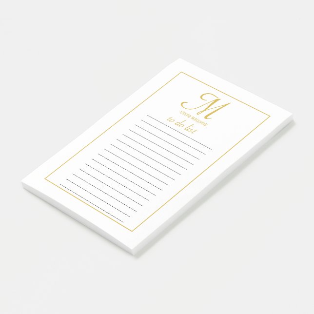 Elegantes Gold & White Script Monogramm zur Aufgab Post-it Klebezettel (angewinkelt)