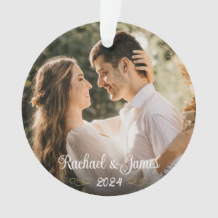 Elegantes Gold White Script Wedding Monogram Foto Ornament