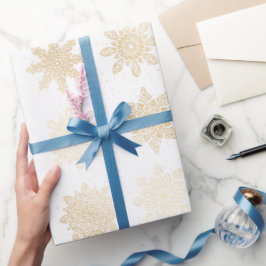 Elegantes Gold & White Snowflake Weihnachtsmuster Geschenkpapier