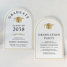 Elegantes Gold White Uni-Abschluß Party Einladung