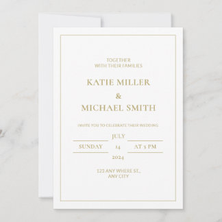 Elegantes Gold & White Wedding Einladung