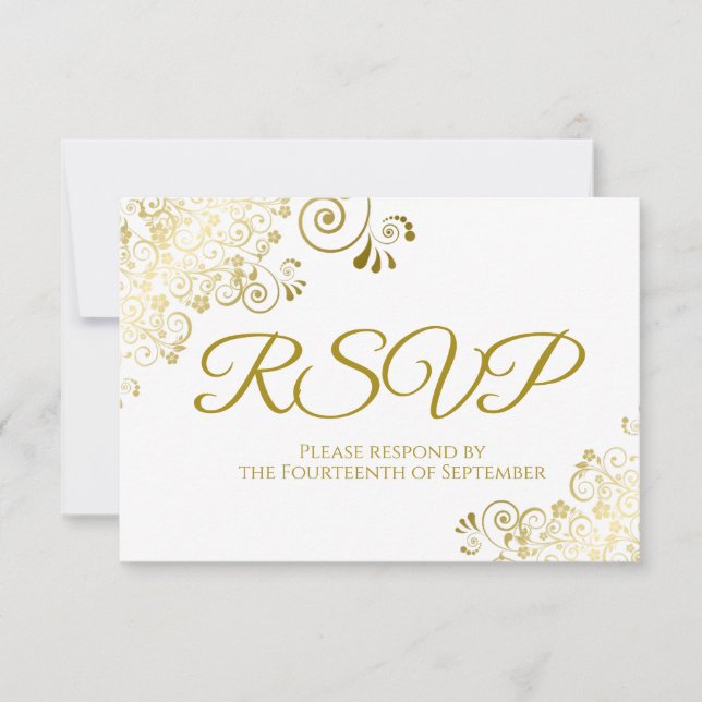 Elegantes Gold & White Wedding RSVP zum Herunterla Einladung (Vorderseite)