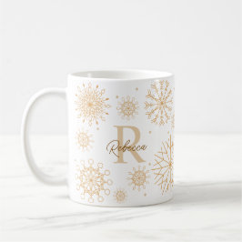 Elegantes Gold Winter Themed Snowflake Monogramm Kaffeetasse