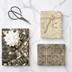 Elegantes Gold Wrapping Paper Flachblatt Set von 3 Geschenkpapier Set