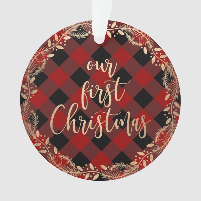 Elegantes Gold zu unseren ersten Weihnachten als M Ornament (Vorderseite)