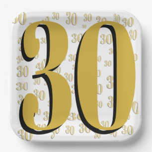 Elegantes Gold zum 30. Geburtstag oder Jubiläum Pappteller