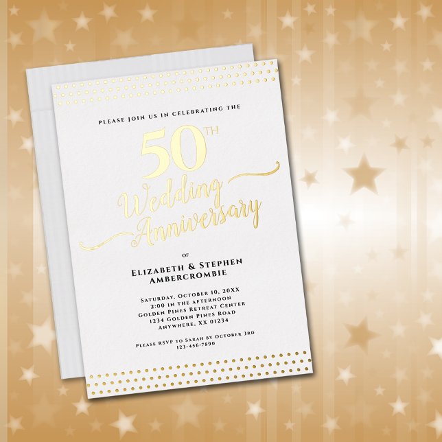 Elegantes Gold zum 50. Hochzeitstag Folieneinladung (Elegant 50th Wedding Anniversary Invitationn)