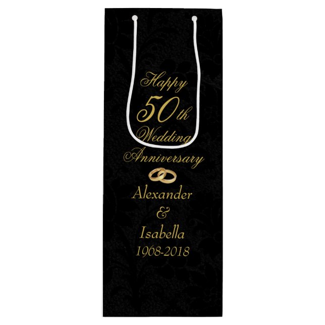Elegantes Gold zum 50. Hochzeitstag Geschenktüte Für Weinflaschen (Vorderseite)