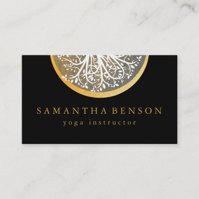 Elegantes GoldAquarell-Baum-Yoga und Meditation Visitenkarte (Vorderseite)